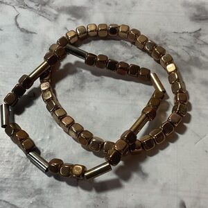 Gold Toned Beaded Stretchy Bracelet Set